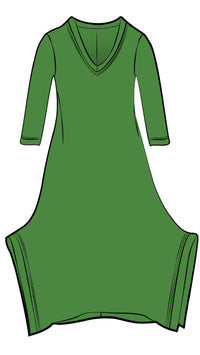 Splice V-Neck Dress, 3/4 Sleeves