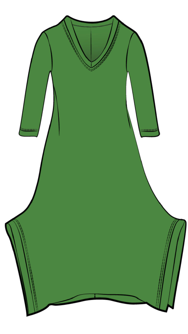 Splice V-Neck Dress, 3/4 Sleeves