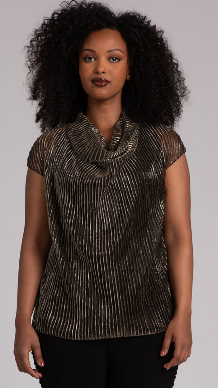 Draped Cowl Top, Pleated Mesh (Sale)