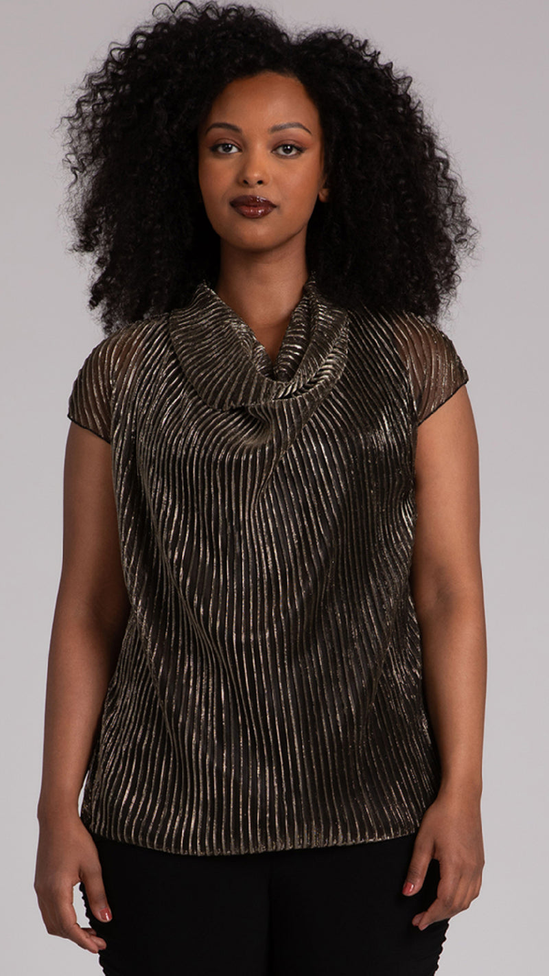 Draped Cowl Top, Pleated Mesh (Sale)