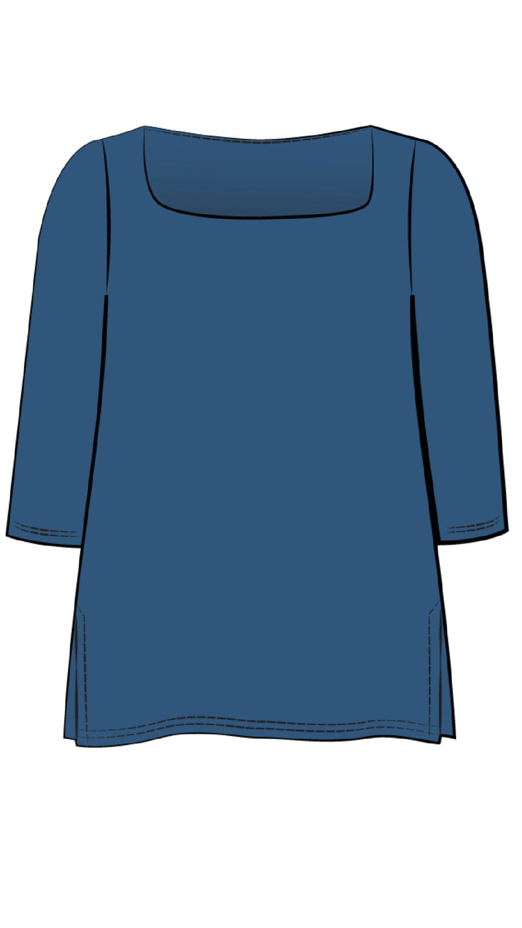 Soft Square Neck Top, 3/4 Sleeve