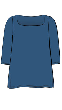 Soft Square Neck Top, 3/4 Sleeve