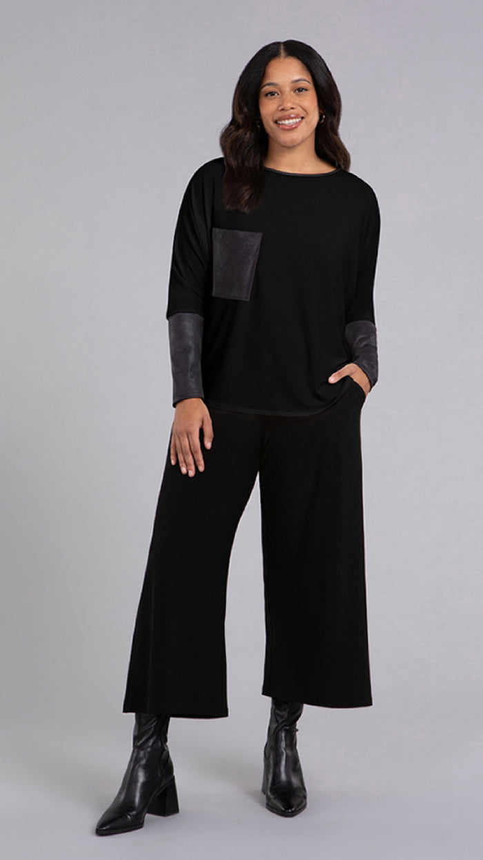 Nu Cinch Top with Faux Leather, Long Sleeves