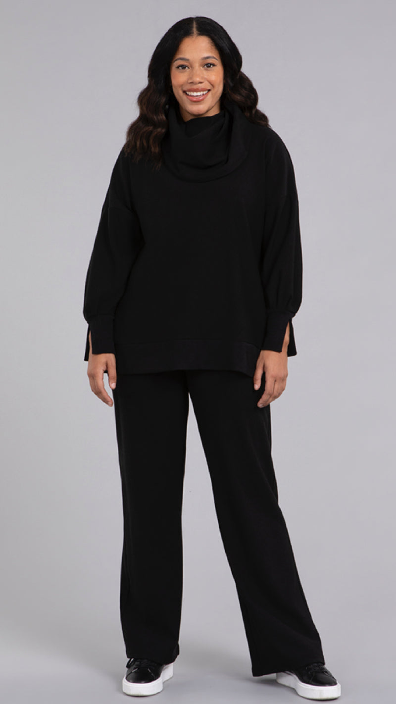 Bamboo Fleece Cowl Neck Pleat Sleeve top, Long Sleeve