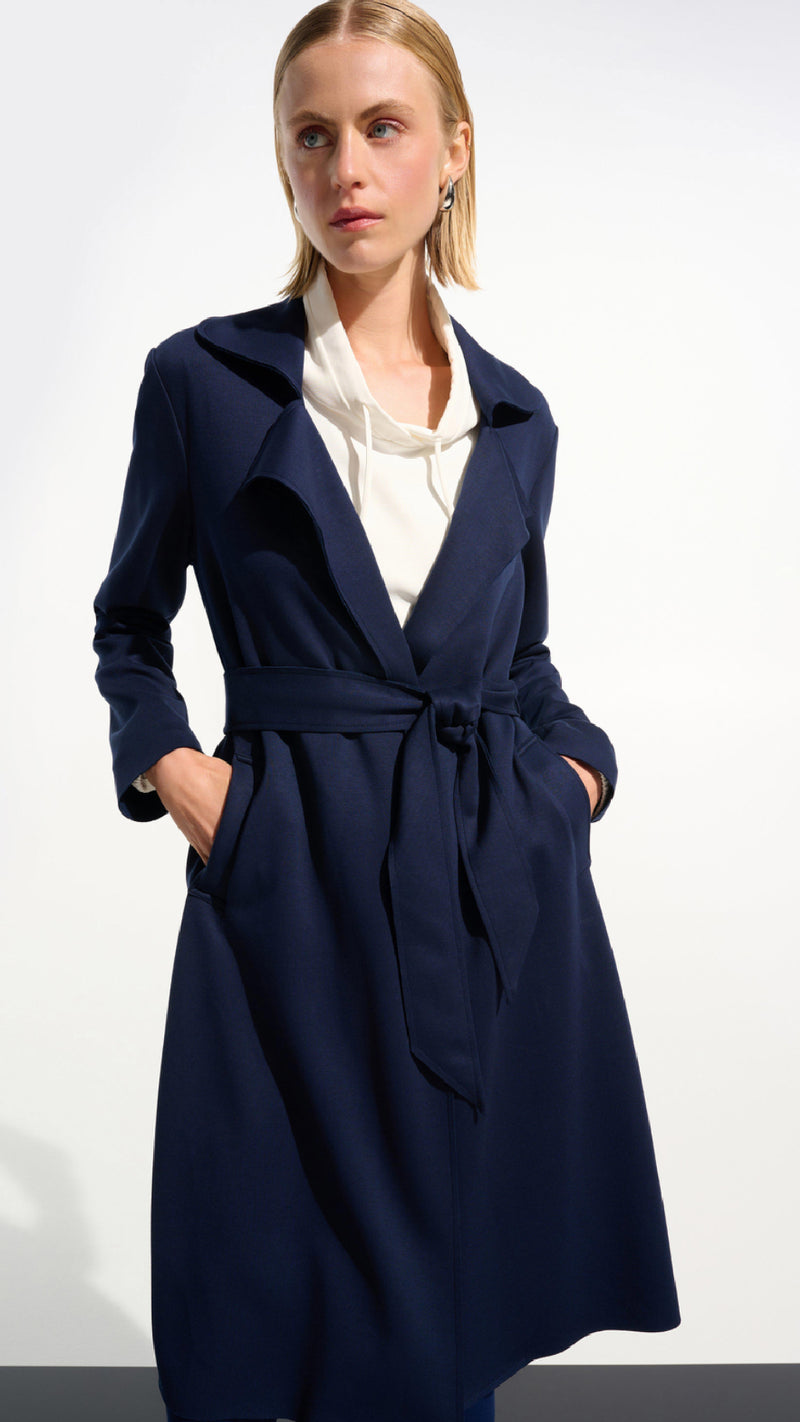 Joseph Ribkoff Scuba Jersey Straight  Coat with Sash (New Spring)