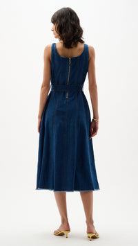Joseph Ribkoff Denim Fit And Flare Midi Dress With Belt