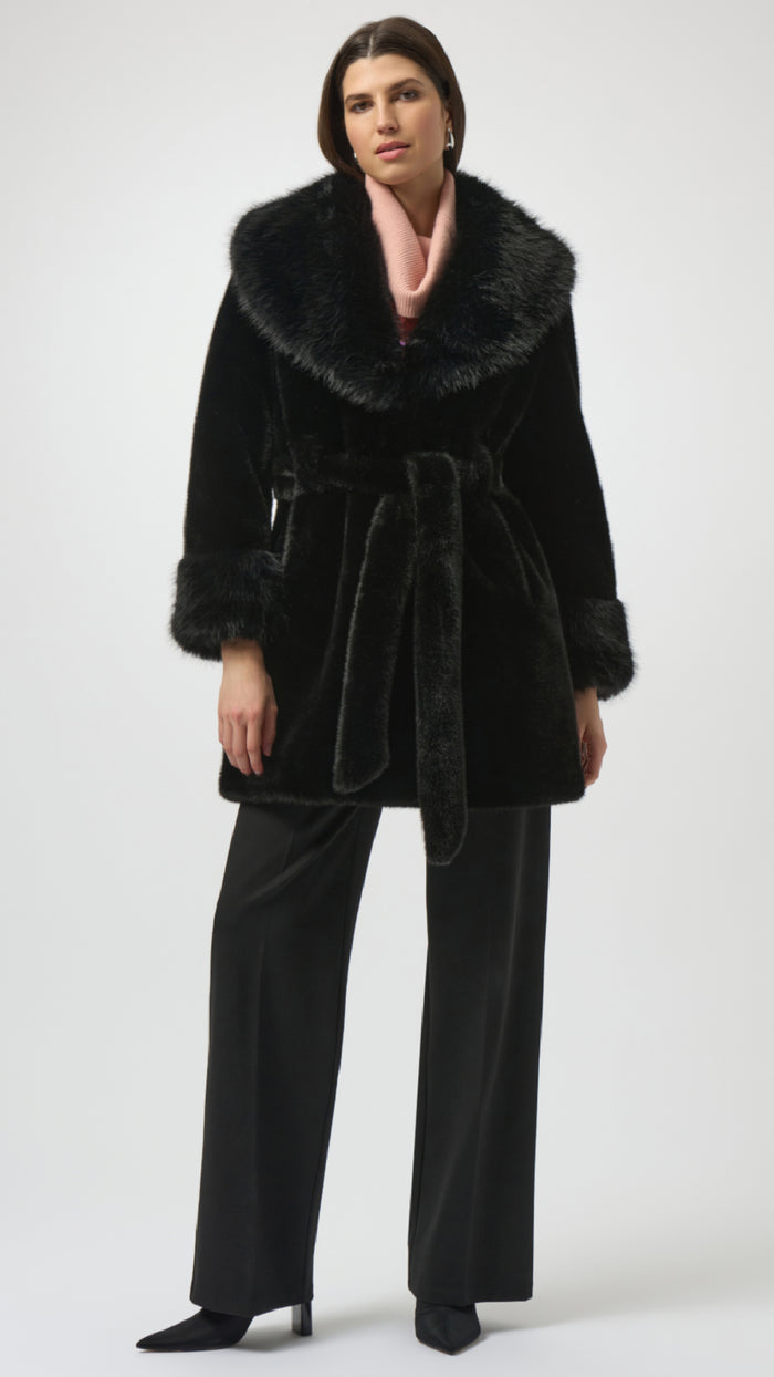 Joseph Ribkoff Faux Fur Shawl Collar Fitted Coat