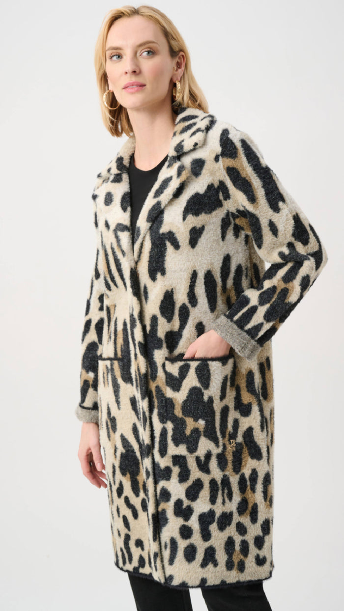 Joseph Ribkoff Feather Yarn Leopard Print Coat