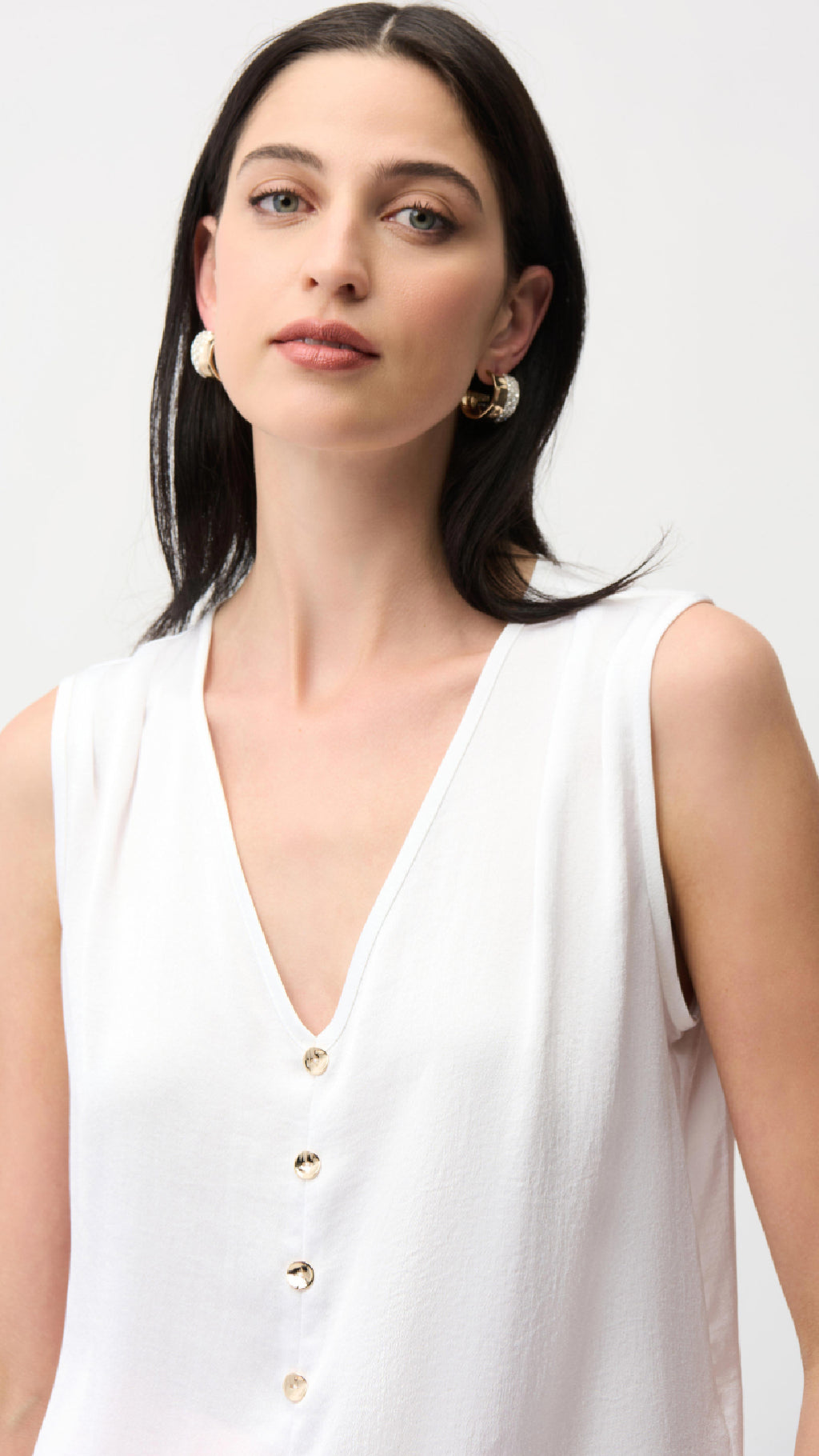 Joseph Ribkoff Recycled Satin Boxy Top With Gold Buttons (New Spring)