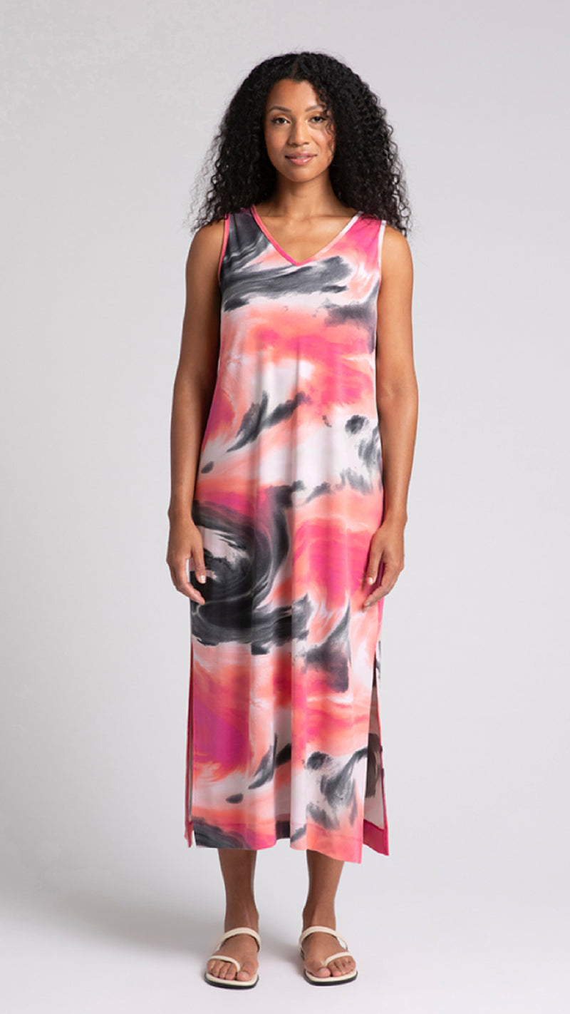 Reversible Slit Tank Dress-Marble Print