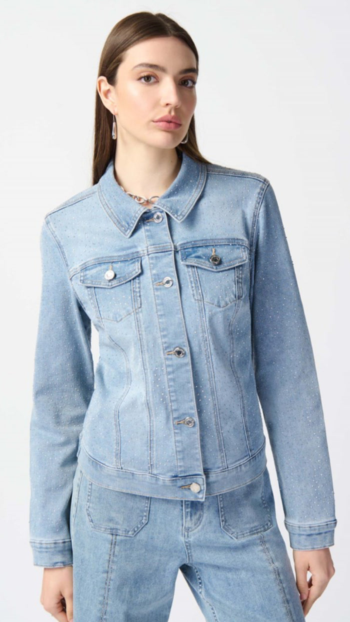 Fitted Denim Jacket With All Over  Rhinestones