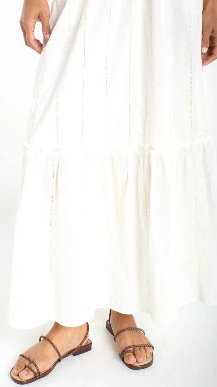 Tiered Maxi Skirt With Stripe Embroidery And Matching Top