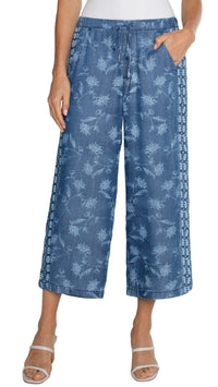 Pull-On Wide Leg Crop Trouser-Indigo Floral