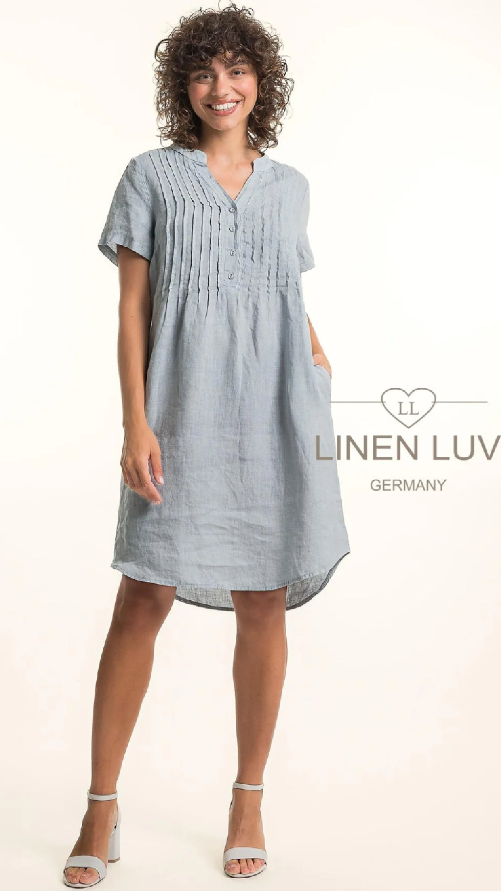 LINEN LUV Linen Dress Short With Pintuck