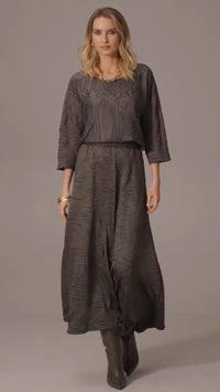 Joseph Ribkoff Pleated Satin Long Flared Skirt