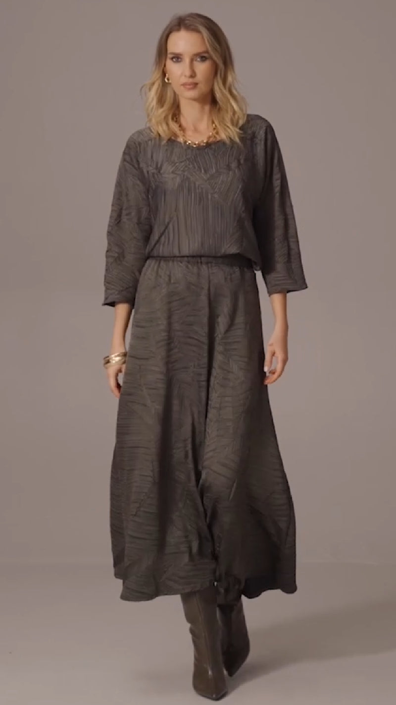 Joseph Ribkoff Pleated Satin Long Flared Skirt