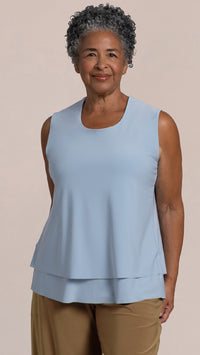 Sleeveless DBL Layer Shell with Jewel Neck