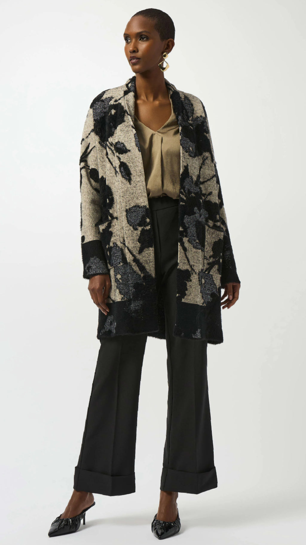 Joseph Ribkoff Abstract Jacquard Sweater Knit Long Cardigan