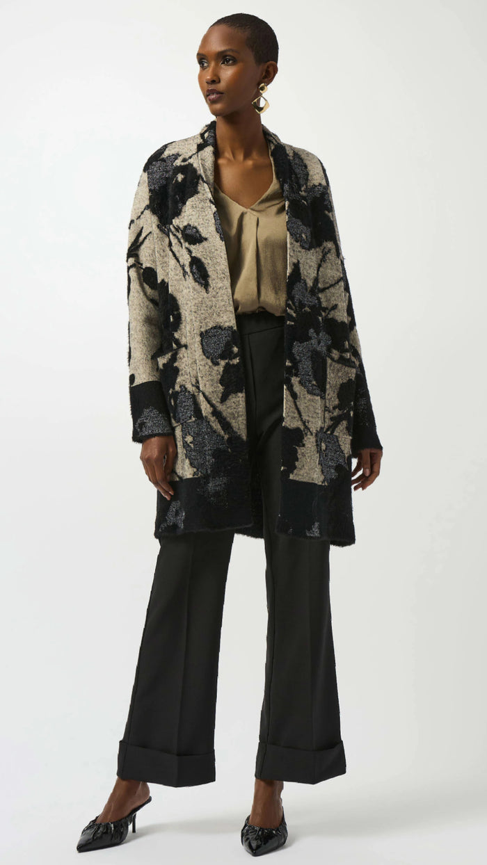 Joseph Ribkoff Abstract Jacquard Sweater Knit Long Cardigan