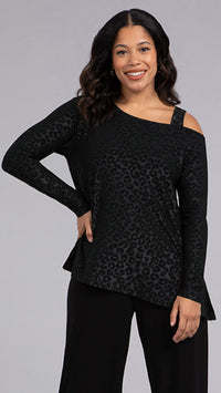 One Shoulder Top, long Sleeve-Animal Embossed (Sale)