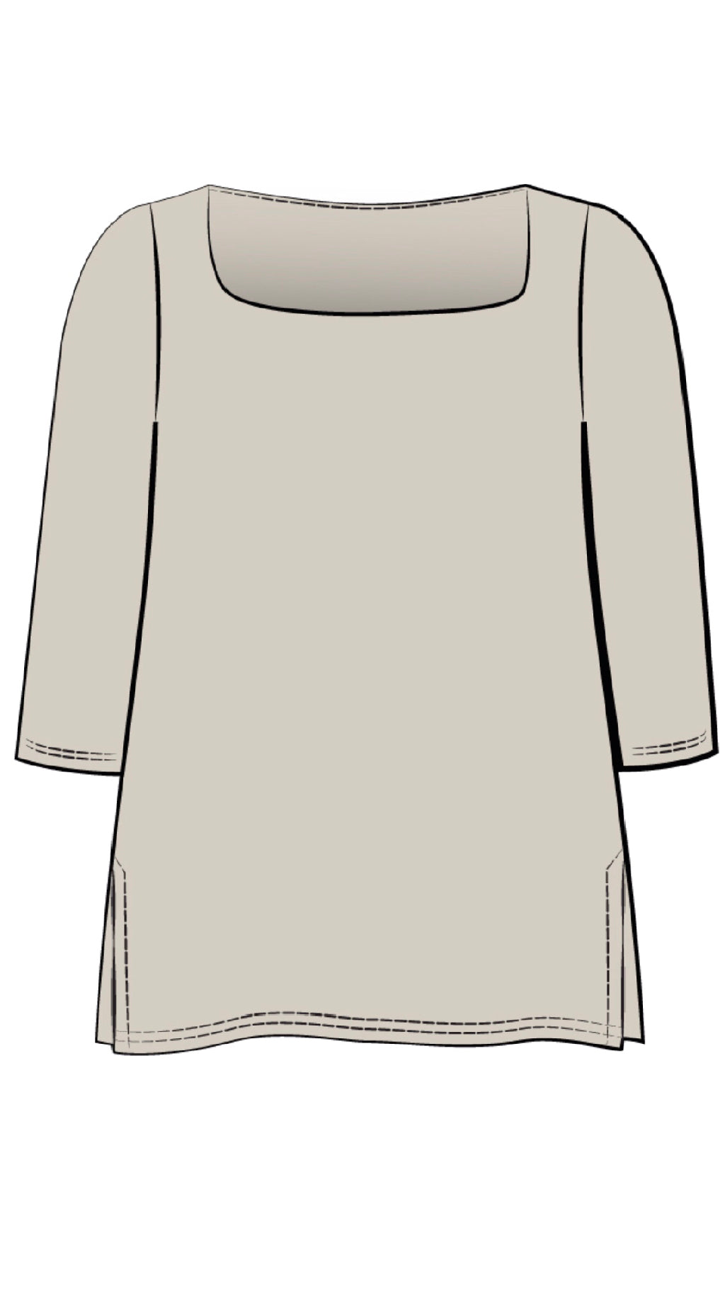 Soft Square Neck Top, 3/4 Sleeve