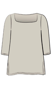 Soft Square Neck Top, 3/4 Sleeve