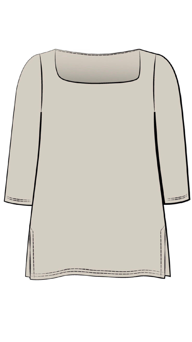 Soft Square Neck Top, 3/4 Sleeve