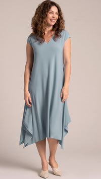 Splice V-Neck Dress, Cap Sleeve