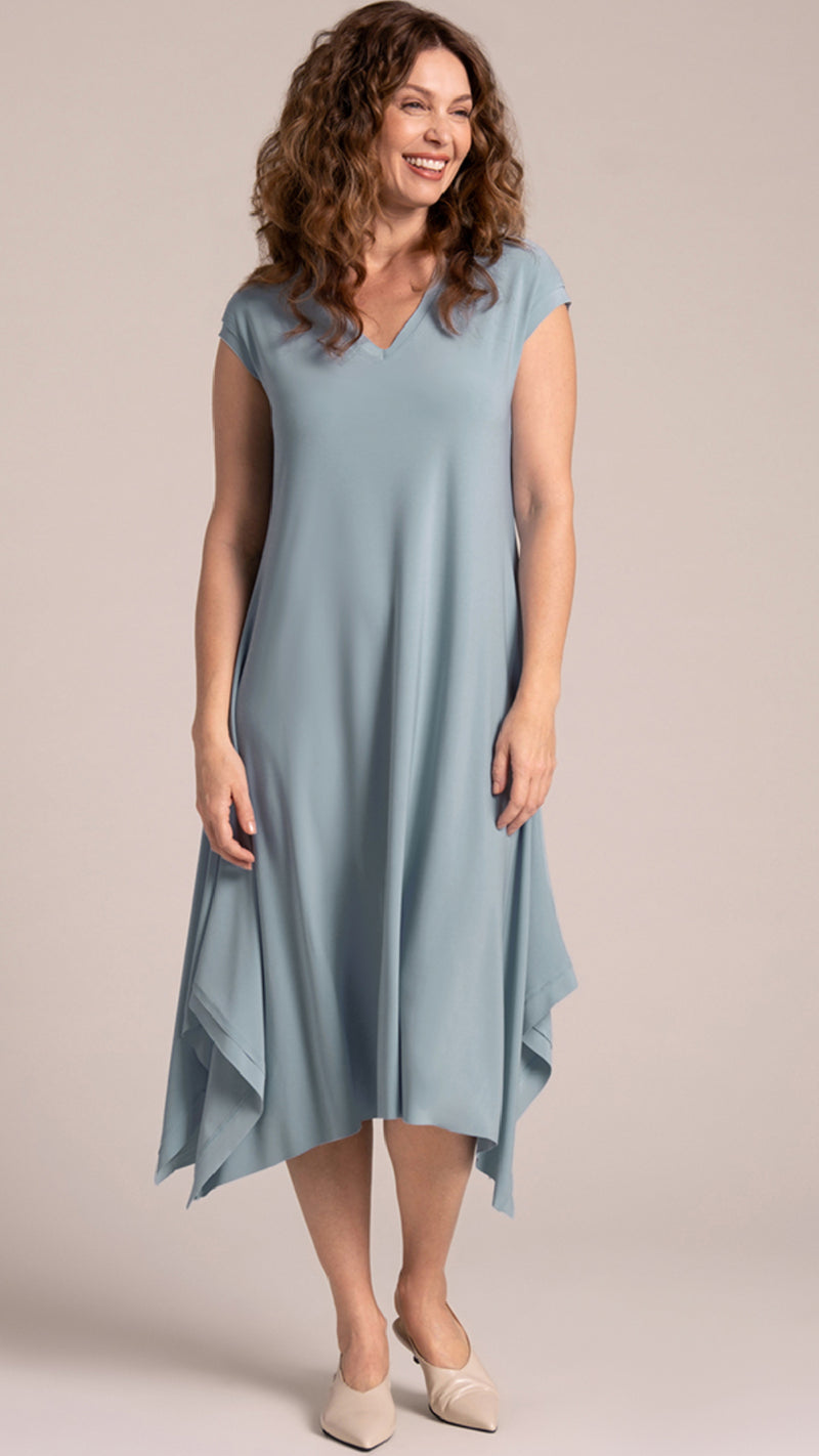 Splice V-Neck Dress, Cap Sleeve