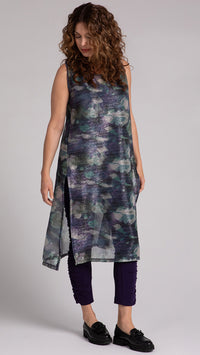 Sleeveless Hi-Slit Over Under, Printed Shimmer Mesh (Sale)