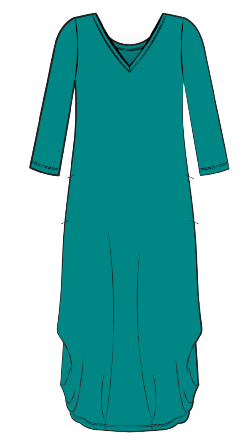 V-Neck Narrow Lantern Dress, 3/4 Sleeve