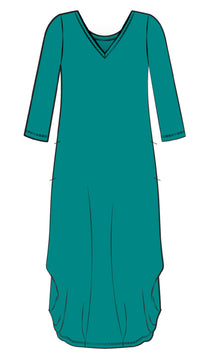 V-Neck Narrow Lantern Dress, 3/4 Sleeve