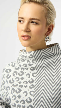 Joseph Ribkoff Jacquard Knit Mixed Print Boxy Sweater