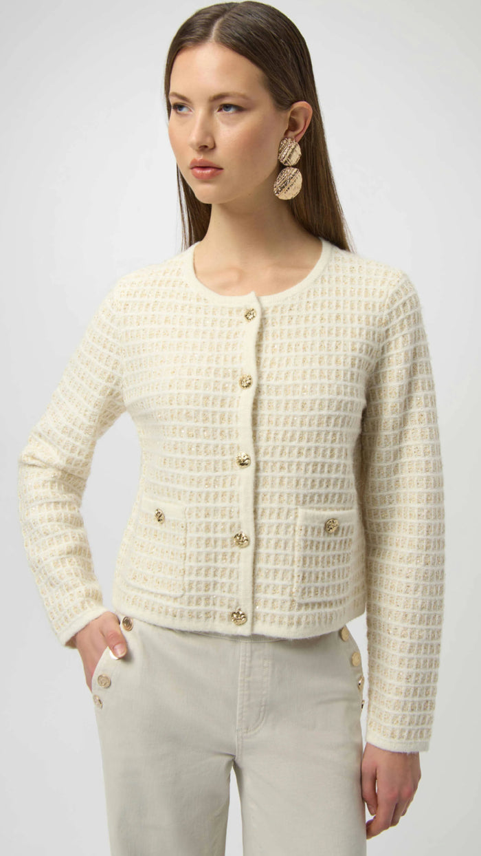 Joseph Ribkoff Sequined Sweater Knit Cardigan with Gold Buttons