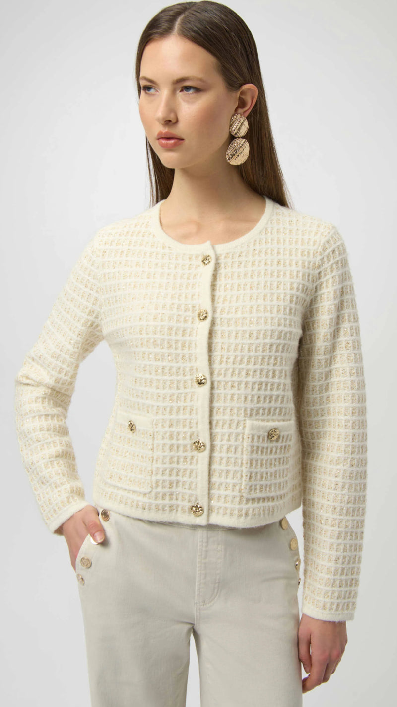 Joseph Ribkoff Sequined Sweater Knit Cardigan with Gold Buttons