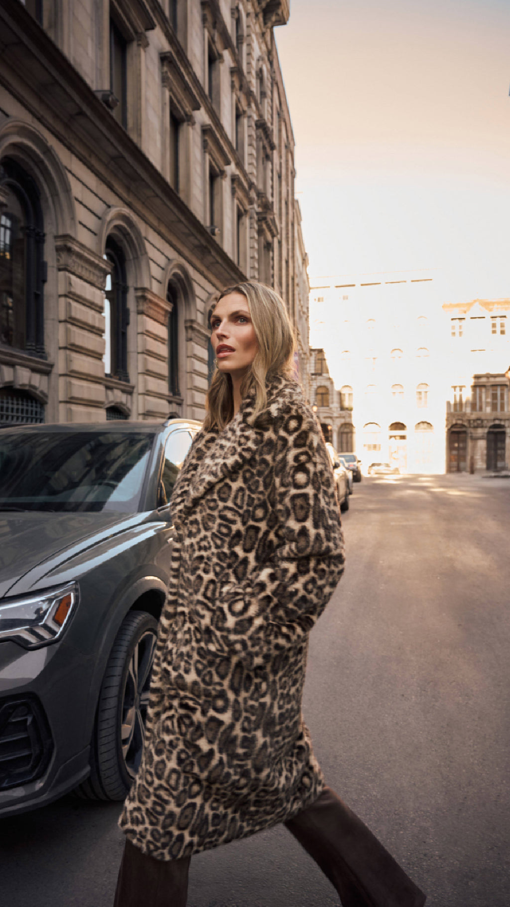 Joseph Ribkoff Faux Fur Leopard Print Straight Coat