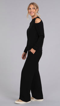 Bamboo Fleece Cut Out Shoulder Top, Long Sleeve