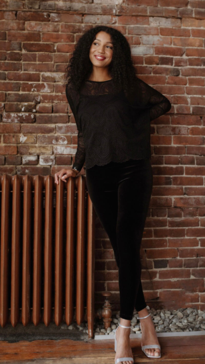 Lace Reversible Cinch Top, Long Sleeve