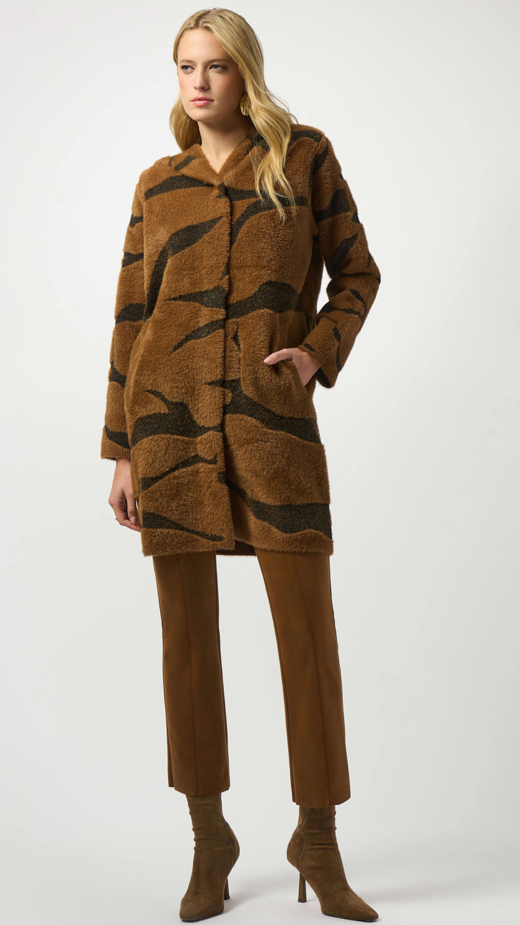 Joseph Ribkoff Feather Yarn Animal Jacquard Hooded Coat (-30% at checkout)