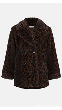 Joseph Ribkoff Faux Fur Leopard Print Double-Breasted Coat