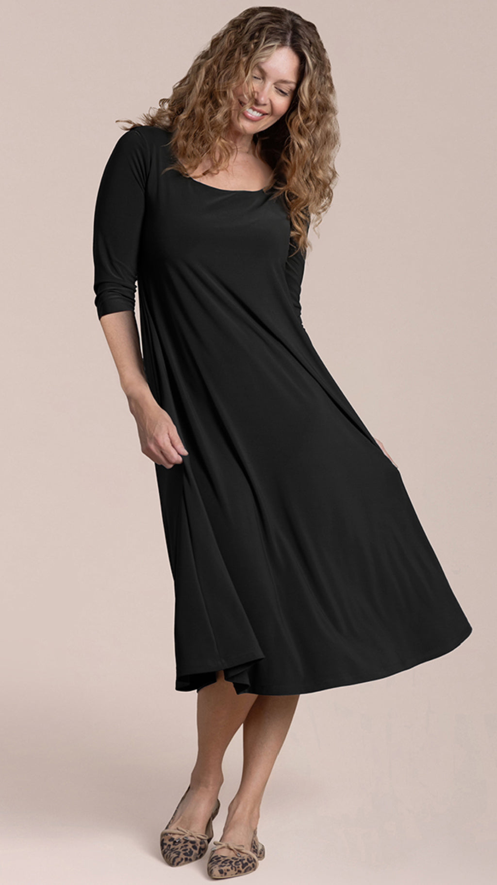 Square Neck Fit and Flare Dress, 3/4 Sleeve