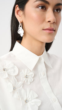 Joseph Ribkoff Cotton Poplin Blouse With 3D Flower and Rhinestone Detail
