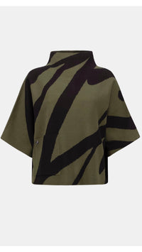 Joseph Ribkoff Abstract Jacquard Funnel-Neck Boxy Sweater
