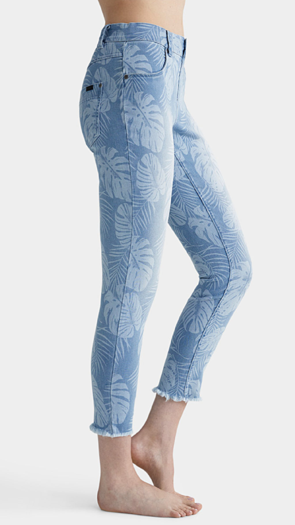 Hue Tropical Print Denim Skimmer-Medium Wash