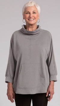 Funnel Neck Pullover W/ Kangaroo PKT, Fleece Back Jersey (Sale)