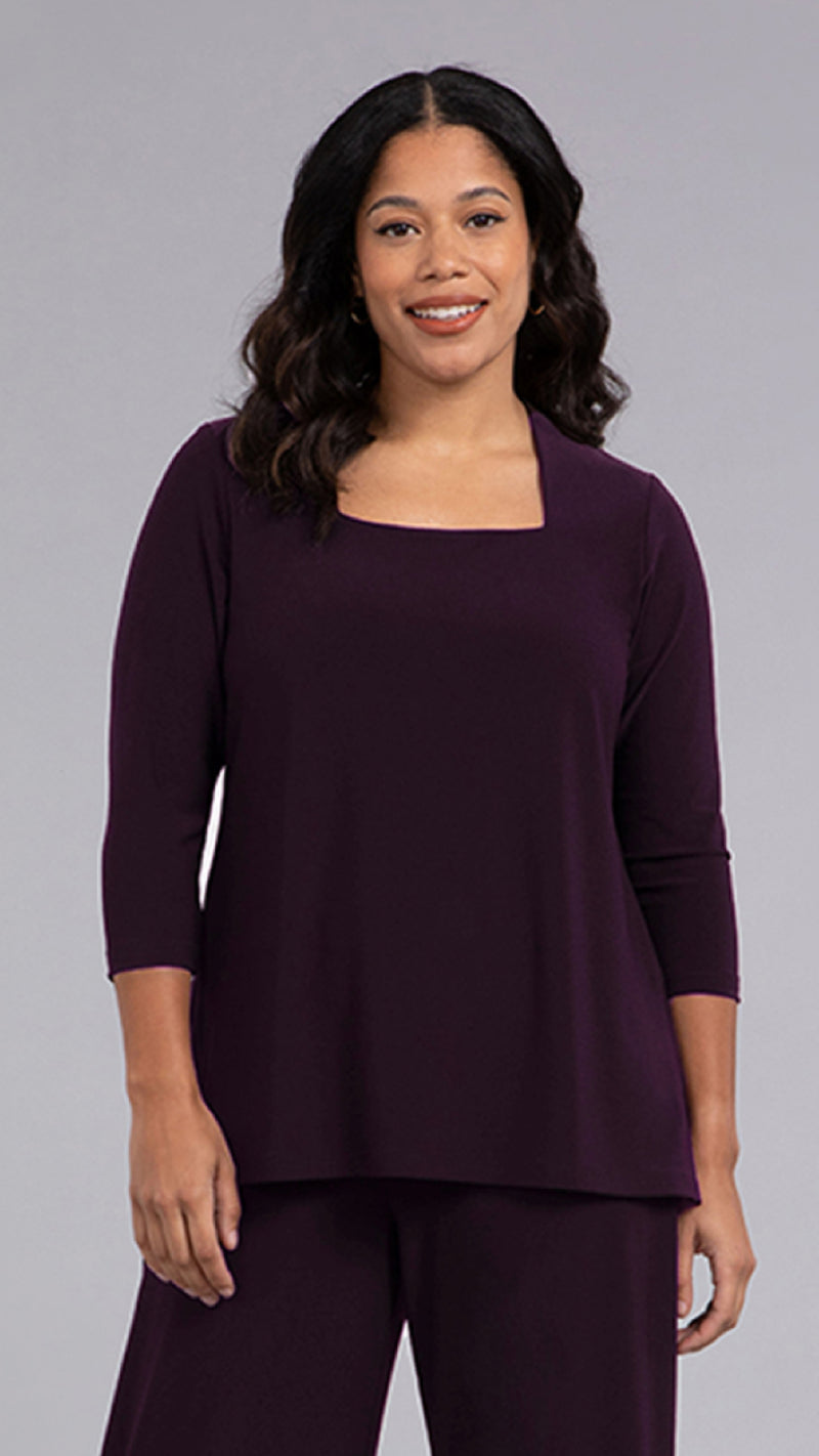Square Neck Top, 3/4 Sleeve (Selected Colours on Sale)