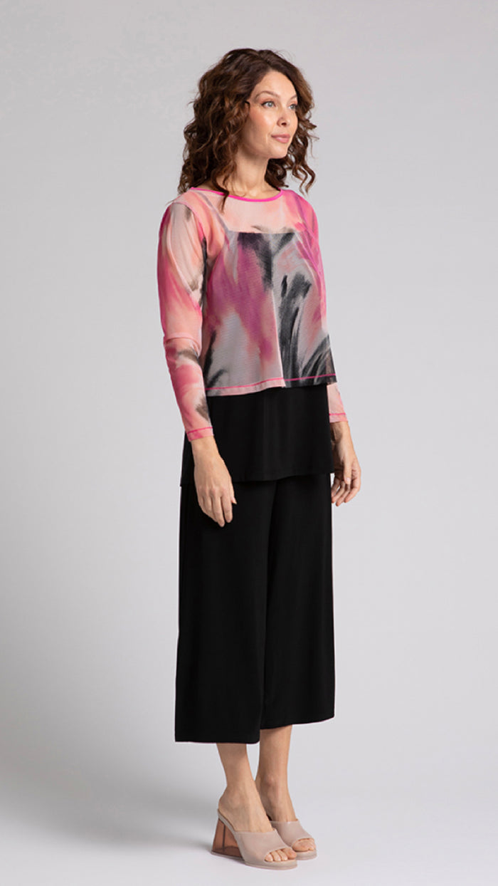 Mesh Go To Cropped T, Long Sleeve-Marble Print