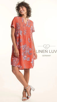 LINEN LUV Linen Dress Short With PinTuck-Print
