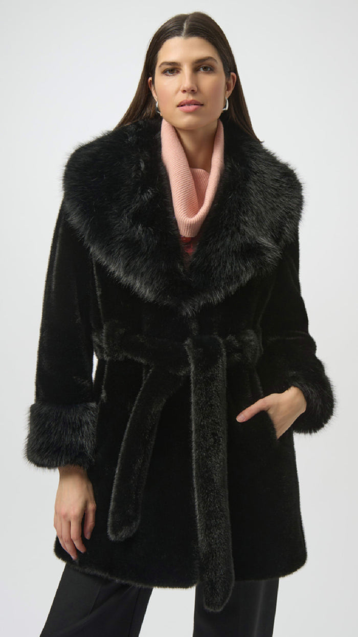 Joseph Ribkoff Faux Fur Shawl Collar Fitted Coat