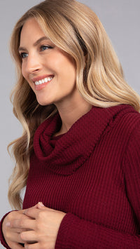 Angle Cowl Neck Waffle Sweater, Long Sleeve (Sale)